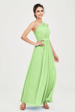 One Shoulder Chiffon Bridesmaid Dress Floor Length Ruched A Line Formal Evening Prom Gowns