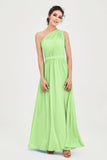One Shoulder Chiffon Bridesmaid Dress Floor Length Ruched A Line Formal Evening Prom Gowns