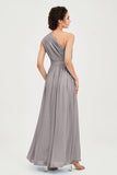 One Shoulder Chiffon Bridesmaid Dress Floor Length Ruched A Line Formal Evening Prom Gowns