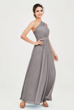 One Shoulder Chiffon Bridesmaid Dress Floor Length Ruched A Line Formal Evening Prom Gowns