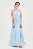 One Shoulder Chiffon Bridesmaid Dress Floor Length Ruched A Line Formal Evening Prom Gowns
