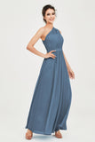 One Shoulder Chiffon Bridesmaid Dress Floor Length Ruched A Line Formal Evening Prom Gowns