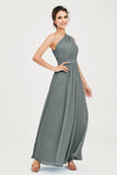 One Shoulder Chiffon Bridesmaid Dress Floor Length Ruched A Line Formal Evening Prom Gowns