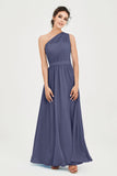One Shoulder Chiffon Bridesmaid Dress Floor Length Ruched A Line Formal Evening Prom Gowns