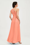 One Shoulder Chiffon Bridesmaid Dress Floor Length Ruched A Line Formal Evening Prom Gowns