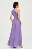 One Shoulder Chiffon Bridesmaid Dress Floor Length Ruched A Line Formal Evening Prom Gowns