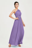 One Shoulder Chiffon Bridesmaid Dress Floor Length Ruched A Line Formal Evening Prom Gowns