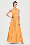 One Shoulder Chiffon Bridesmaid Dress Floor Length Ruched A Line Formal Evening Prom Gowns
