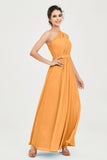 One Shoulder Chiffon Bridesmaid Dress Floor Length Ruched A Line Formal Evening Prom Gowns