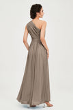 One Shoulder Chiffon Bridesmaid Dress Floor Length Ruched A Line Formal Evening Prom Gowns