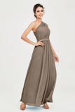 One Shoulder Chiffon Bridesmaid Dress Floor Length Ruched A Line Formal Evening Prom Gowns