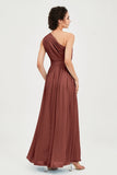 One Shoulder Chiffon Bridesmaid Dress Floor Length Ruched A Line Formal Evening Prom Gowns