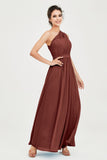 One Shoulder Chiffon Bridesmaid Dress Floor Length Ruched A Line Formal Evening Prom Gowns