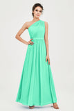 One Shoulder Chiffon Bridesmaid Dress Floor Length Ruched A Line Formal Evening Prom Gowns