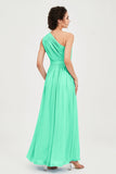 One Shoulder Chiffon Bridesmaid Dress Floor Length Ruched A Line Formal Evening Prom Gowns
