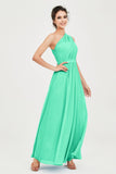 One Shoulder Chiffon Bridesmaid Dress Floor Length Ruched A Line Formal Evening Prom Gowns