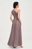 One Shoulder Chiffon Bridesmaid Dress Floor Length Ruched A Line Formal Evening Prom Gowns