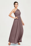One Shoulder Chiffon Bridesmaid Dress Floor Length Ruched A Line Formal Evening Prom Gowns