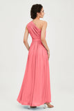 One Shoulder Chiffon Bridesmaid Dress Floor Length Ruched A Line Formal Evening Prom Gowns