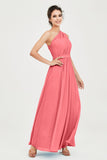 One Shoulder Chiffon Bridesmaid Dress Floor Length Ruched A Line Formal Evening Prom Gowns