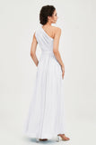 One Shoulder Chiffon Bridesmaid Dress Floor Length Ruched A Line Formal Evening Prom Gowns