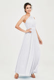 One Shoulder Chiffon Bridesmaid Dress Floor Length Ruched A Line Formal Evening Prom Gowns