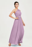 One Shoulder Chiffon Bridesmaid Dress Floor Length Ruched A Line Formal Evening Prom Gowns