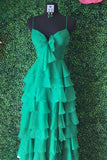A Line Spaghetti Straps Yellow Long Prom Dress with Ruffles