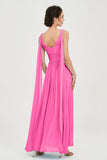 V Neck Chiffon Bridesmaid Dresses Pleated Ruched A Line Formal Evening Dress Gowns