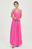 V Neck Chiffon Bridesmaid Dresses Pleated Ruched A Line Formal Evening Dress Gowns
