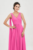 V Neck Chiffon Bridesmaid Dresses Pleated Ruched A Line Formal Evening Dress Gowns