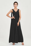 V Neck Chiffon Bridesmaid Dresses Pleated Ruched A Line Formal Evening Dress Gowns