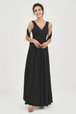 V Neck Chiffon Bridesmaid Dresses Pleated Ruched A Line Formal Evening Dress Gowns