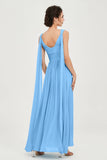 V Neck Chiffon Bridesmaid Dresses Pleated Ruched A Line Formal Evening Dress Gowns