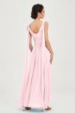 V Neck Chiffon Bridesmaid Dresses Pleated Ruched A Line Formal Evening Dress Gowns