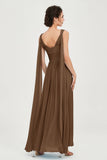 V Neck Chiffon Bridesmaid Dresses Pleated Ruched A Line Formal Evening Dress Gowns
