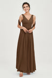 V Neck Chiffon Bridesmaid Dresses Pleated Ruched A Line Formal Evening Dress Gowns