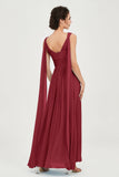 V Neck Chiffon Bridesmaid Dresses Pleated Ruched A Line Formal Evening Dress Gowns