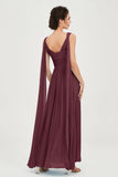 V Neck Chiffon Bridesmaid Dresses Pleated Ruched A Line Formal Evening Dress Gowns