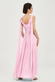 V Neck Chiffon Bridesmaid Dresses Pleated Ruched A Line Formal Evening Dress Gowns