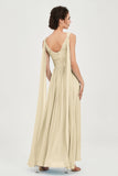 V Neck Chiffon Bridesmaid Dresses Pleated Ruched A Line Formal Evening Dress Gowns