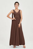 V Neck Chiffon Bridesmaid Dresses Pleated Ruched A Line Formal Evening Dress Gowns