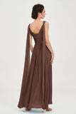 V Neck Chiffon Bridesmaid Dresses Pleated Ruched A Line Formal Evening Dress Gowns