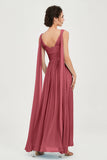 V Neck Chiffon Bridesmaid Dresses Pleated Ruched A Line Formal Evening Dress Gowns