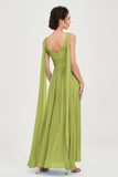 V Neck Chiffon Bridesmaid Dresses Pleated Ruched A Line Formal Evening Dress Gowns