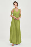 V Neck Chiffon Bridesmaid Dresses Pleated Ruched A Line Formal Evening Dress Gowns
