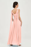 V Neck Chiffon Bridesmaid Dresses Pleated Ruched A Line Formal Evening Dress Gowns