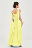 V Neck Chiffon Bridesmaid Dresses Pleated Ruched A Line Formal Evening Dress Gowns