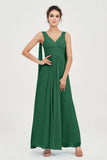 V Neck Chiffon Bridesmaid Dresses Pleated Ruched A Line Formal Evening Dress Gowns