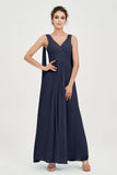 V Neck Chiffon Bridesmaid Dresses Pleated Ruched A Line Formal Evening Dress Gowns